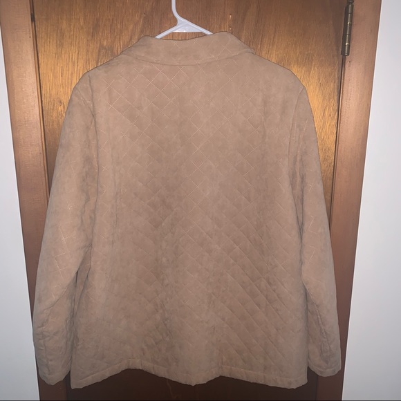Women’s Large (L) LEMON GRASS Tan Washable Suede Lined Button Up Quilted Coat EC - Picture 6 of 8